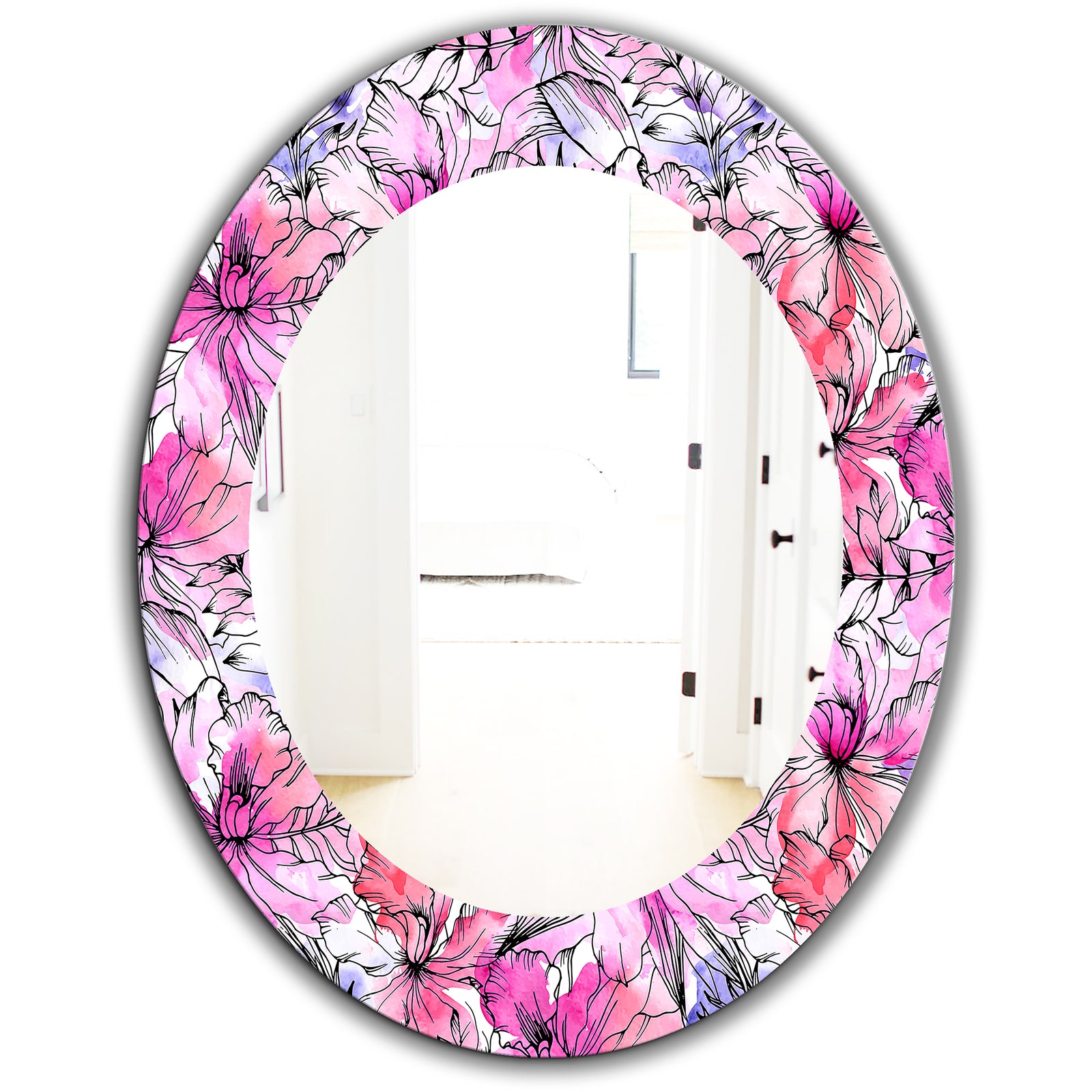 Pink Blossom 22 - Modern Mirror - Oval or Round Wall Mirror
