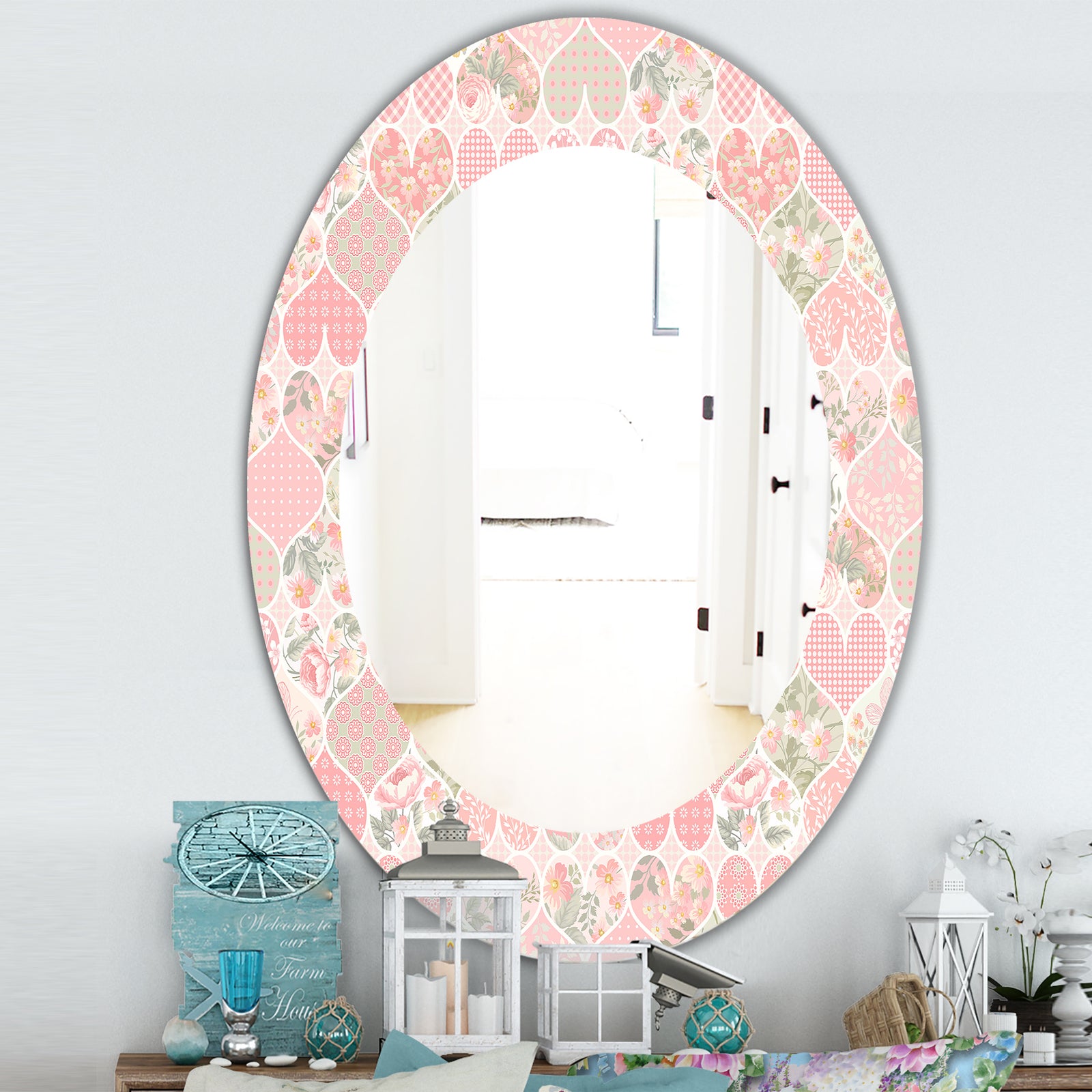 Pink Blossom 23 - Traditional Mirror - Oval or Round Wall Mirror
