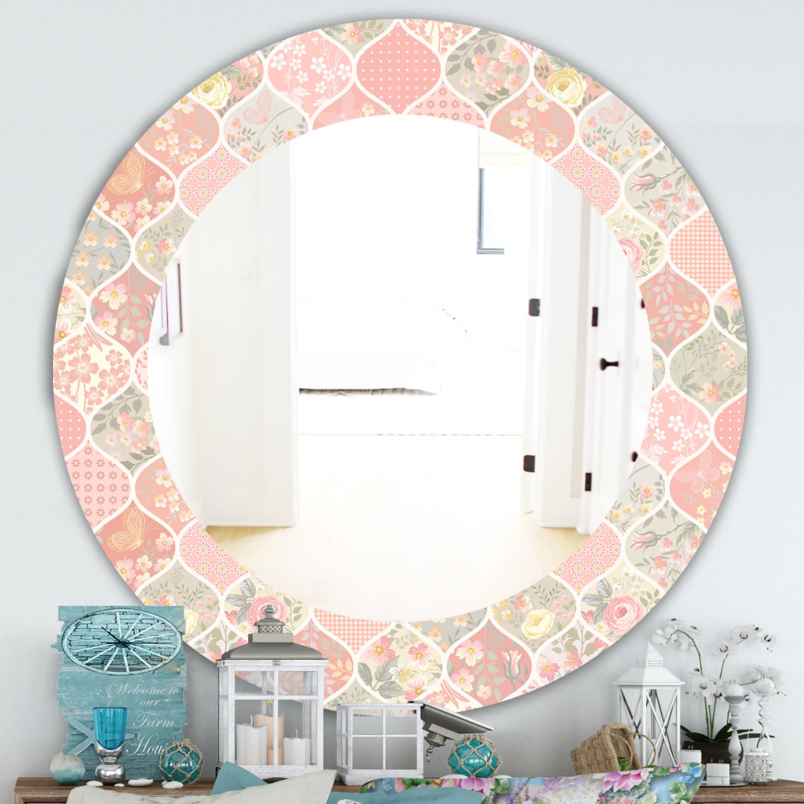 Pink Blossom 24 - Traditional Mirror - Oval or Round Wall Mirror