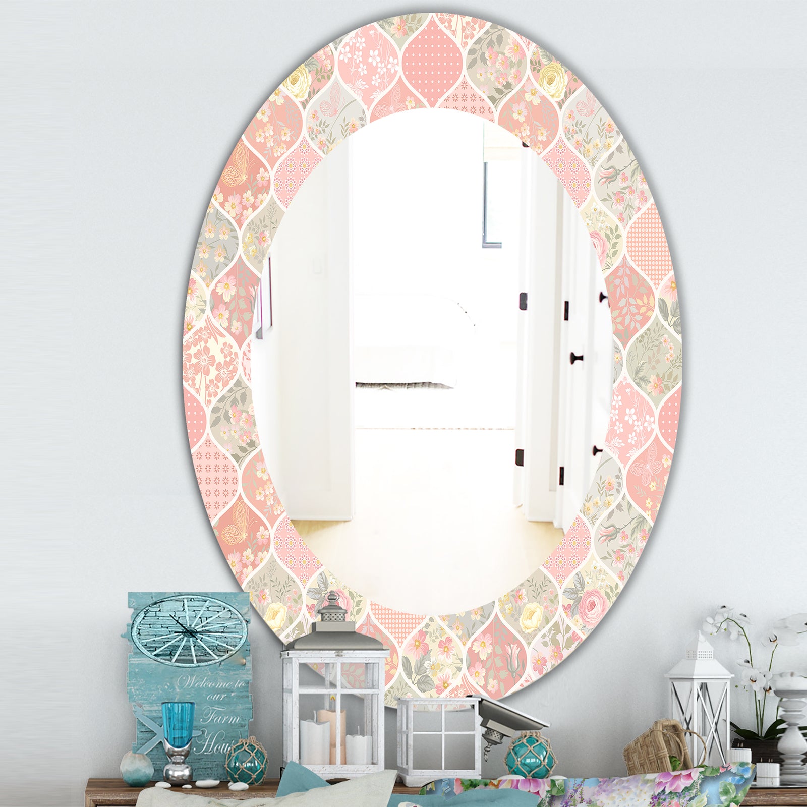 Pink Blossom 24 - Traditional Mirror - Oval or Round Wall Mirror