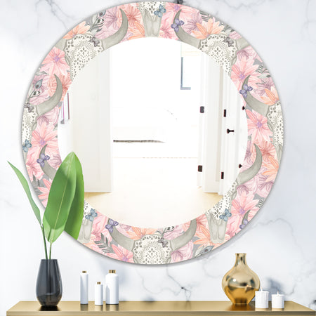 Pink Blossom 25 - Bohemian and Eclectic Mirror - Oval or Round Wall Mirror