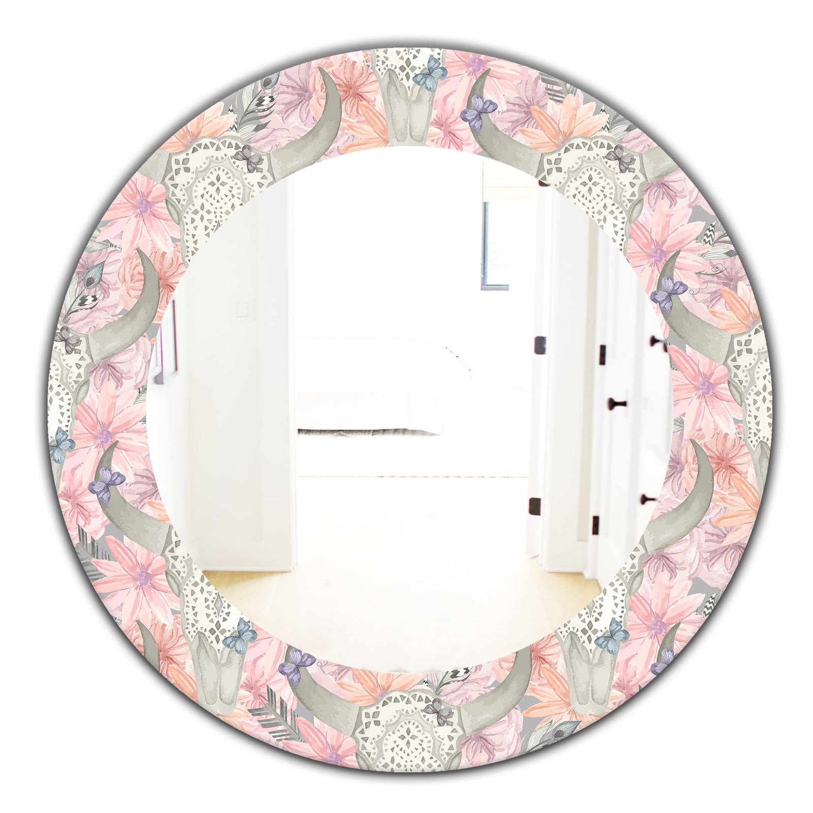 Pink Blossom 25 - Bohemian and Eclectic Mirror - Oval or Round Wall Mirror