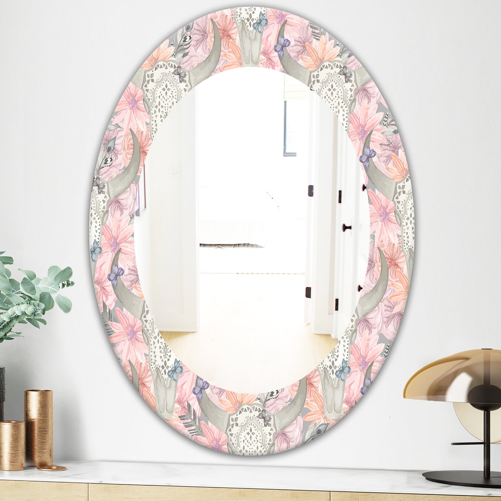Pink Blossom 25 - Bohemian and Eclectic Mirror - Oval or Round Wall Mirror