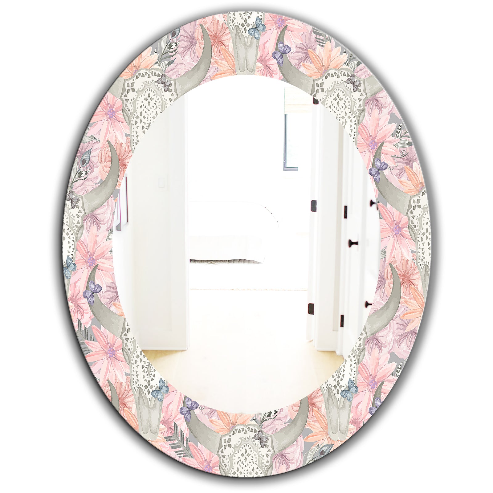 Pink Blossom 25 - Bohemian and Eclectic Mirror - Oval or Round Wall Mirror