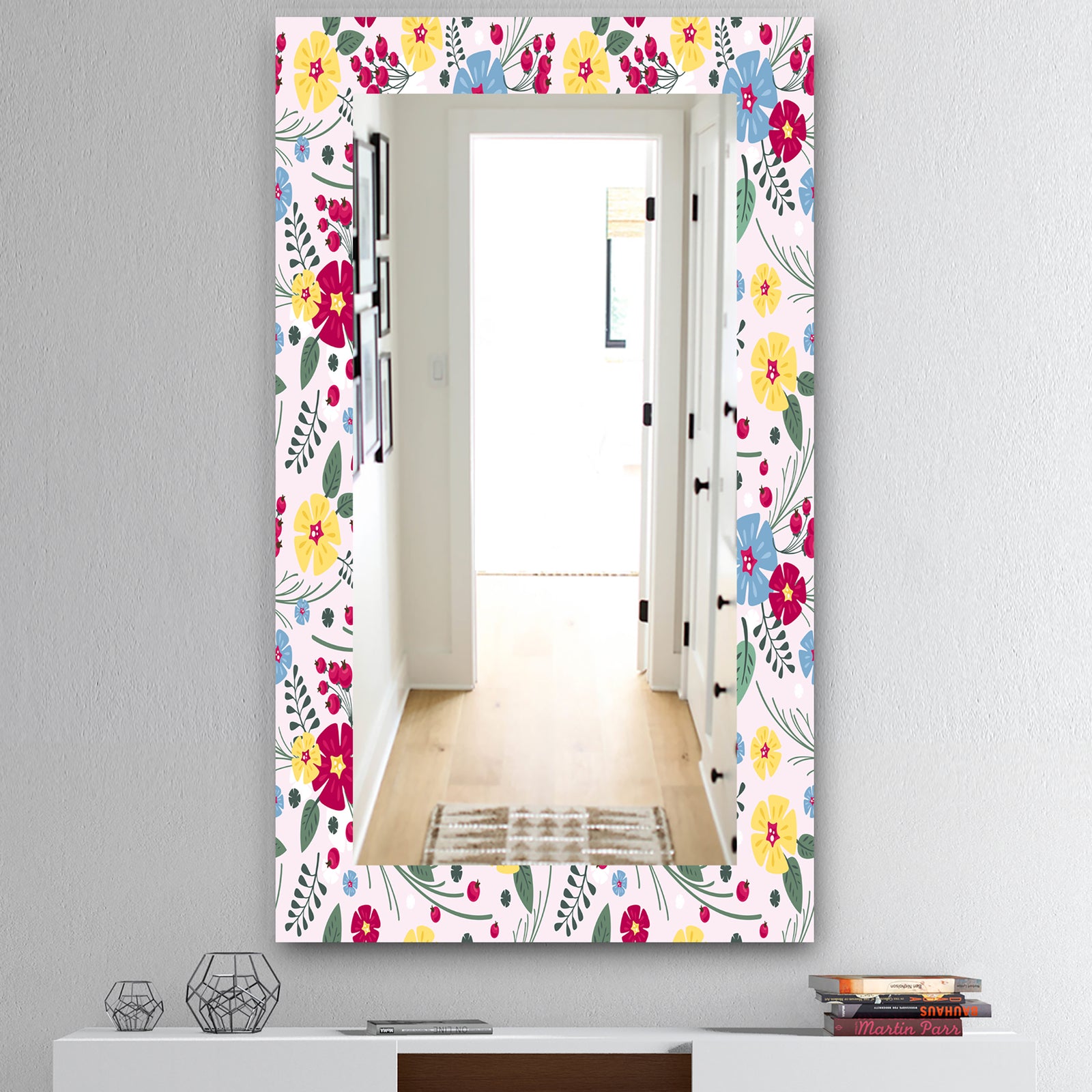 Multicolor Floral Pattern - Mid-Century Mirror - Wall Mirror