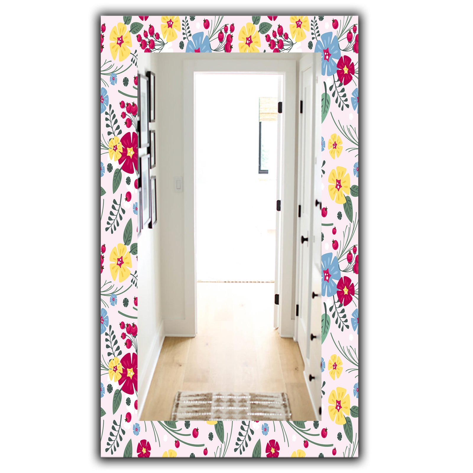 Multicolor Floral Pattern - Mid-Century Mirror - Wall Mirror