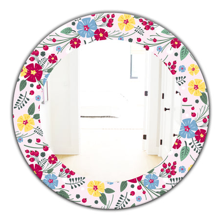 Multicolor Floral Pattern - Mid-Century Mirror - Oval or Round Wall Mirror