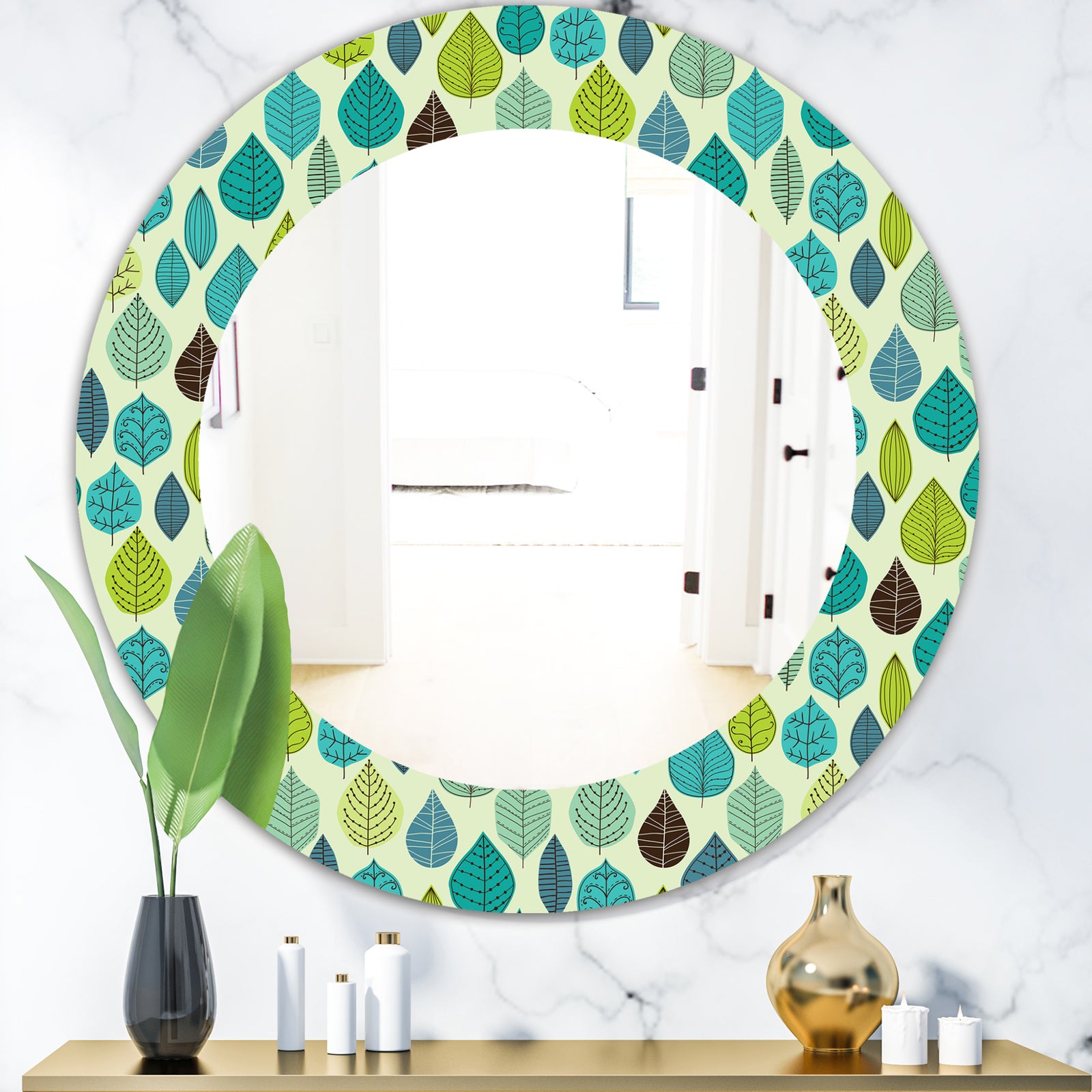 Texture With Leaf - Mid-Century Mirror - Oval or Round Wall Mirror