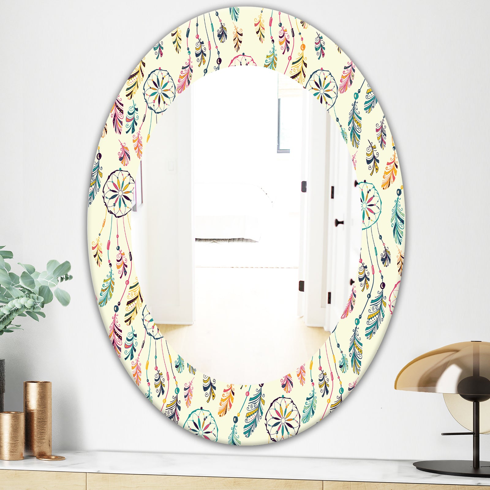 Feathers 25 - Bohemian and Eclectic Mirror - Oval or Round Wall Mirror