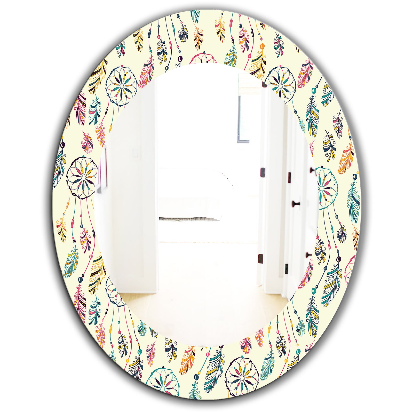 Feathers 25 - Bohemian and Eclectic Mirror - Oval or Round Wall Mirror