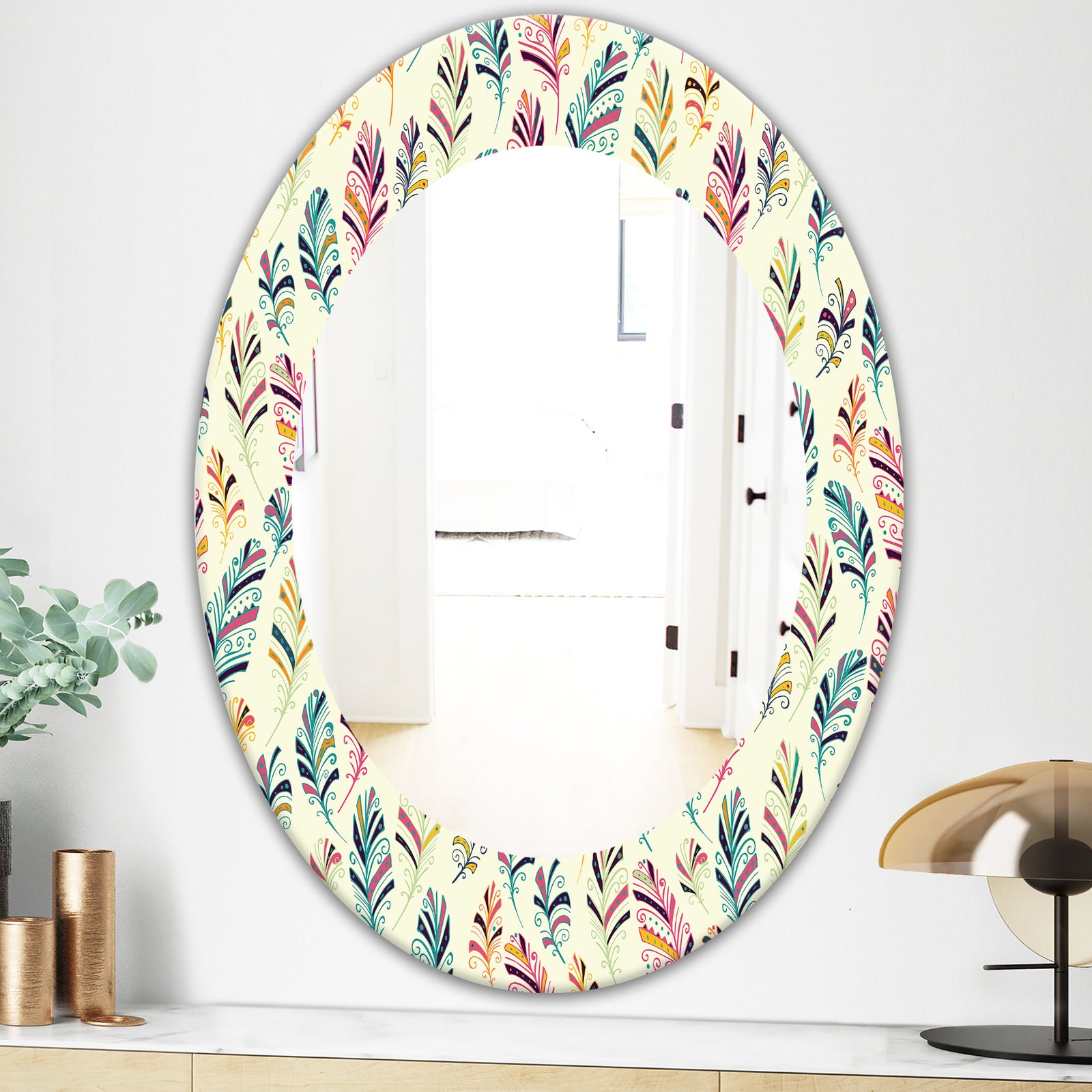 Feathers 26 - Bohemian and Eclectic Mirror - Oval or Round Wall Mirror