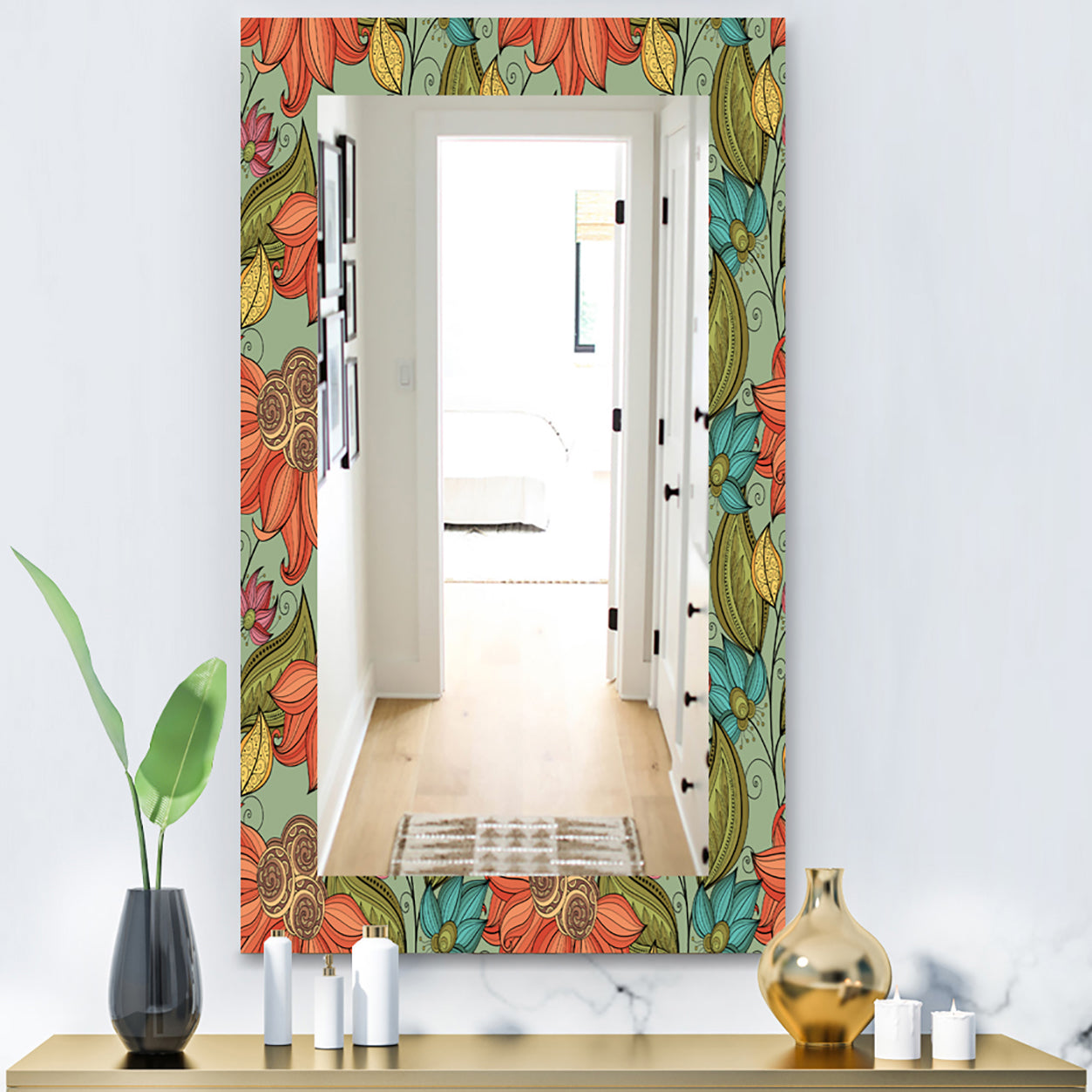 Colorful Floral Pattern I - Bohemian and Eclectic Mirror - Modern Wall Mirror