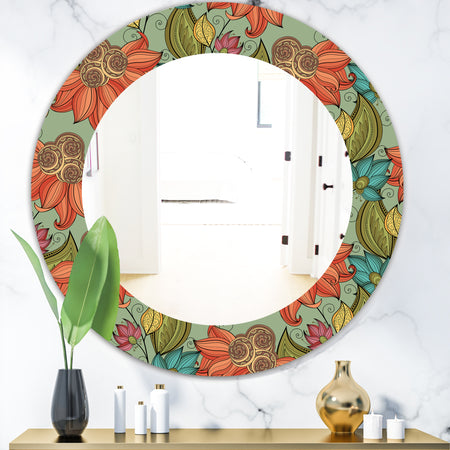 Colorful Floral Pattern I - Bohemian and Eclectic Mirror - Oval or Round Wall Mirror