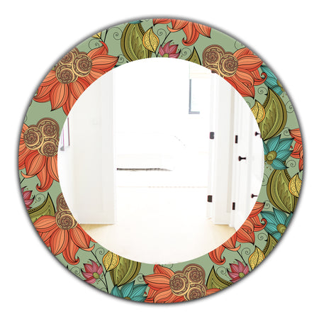 Colorful Floral Pattern I - Bohemian and Eclectic Mirror - Oval or Round Wall Mirror