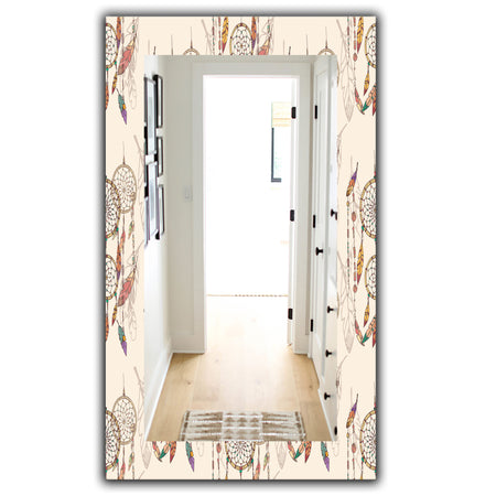 Bohemian Dream Catcher With Beads & Feathers - Bohemian & Eclectic Mirror - Modern Wall Mirror