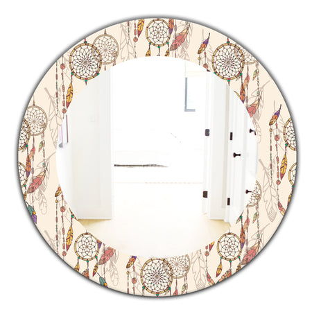 Bohemian Dream Catcher With Beads & Feathers - Bohemian & Eclectic Mirror - Oval or Round Wall Mirror