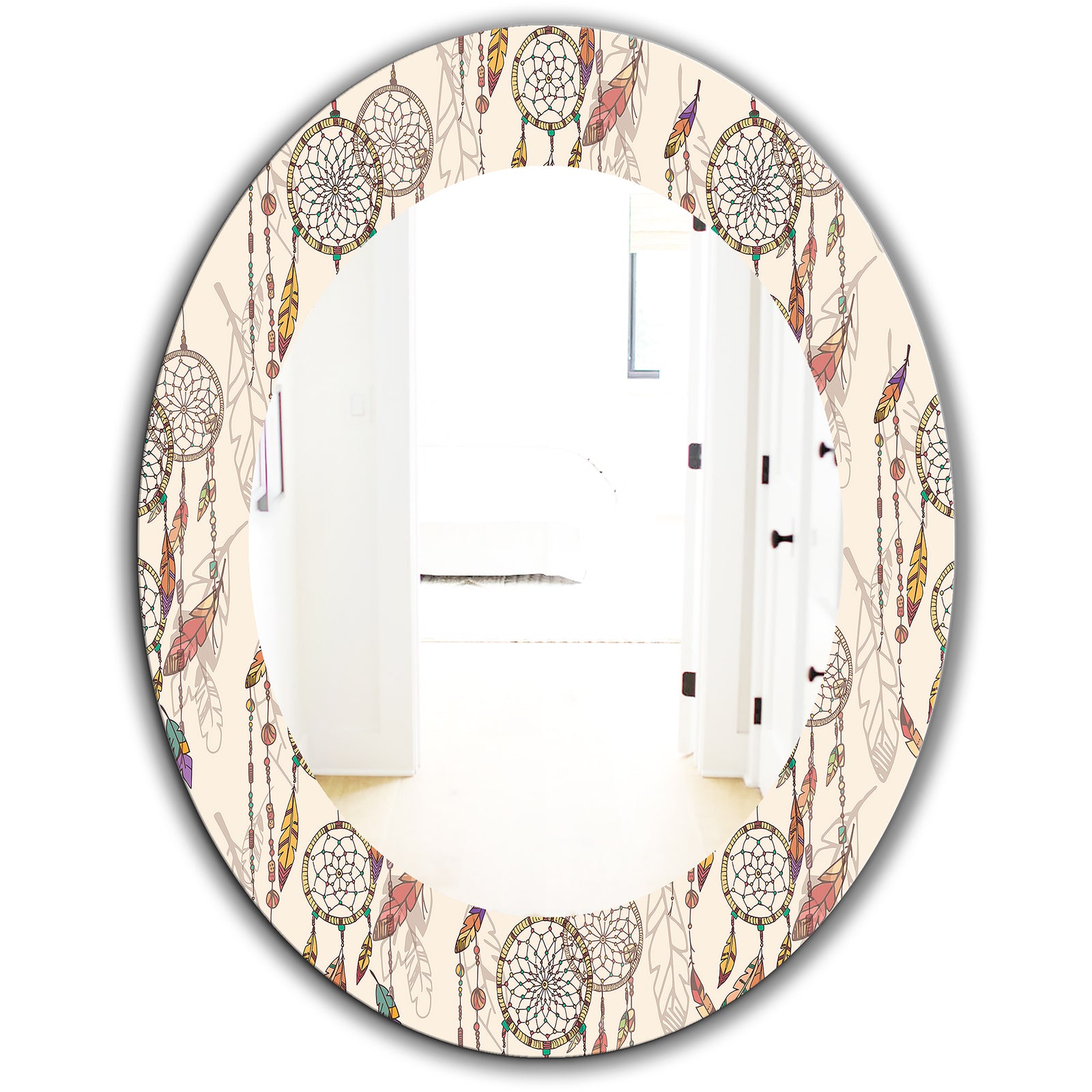 Bohemian Dream Catcher With Beads & Feathers - Bohemian & Eclectic Mirror - Oval or Round Wall Mirror