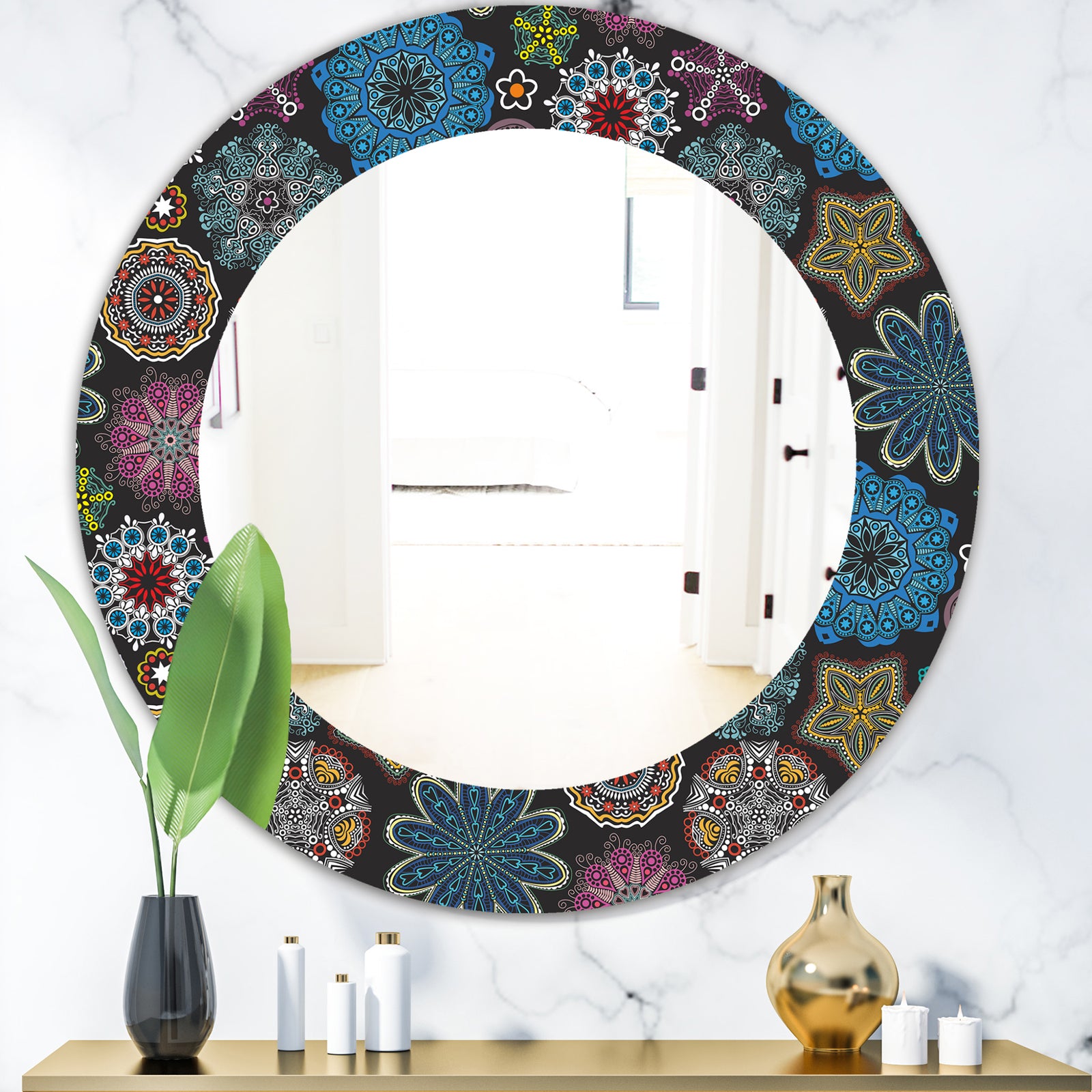 Ornate Floral Texture - Bohemian and Eclectic Mirror - Oval or Round Wall Mirror