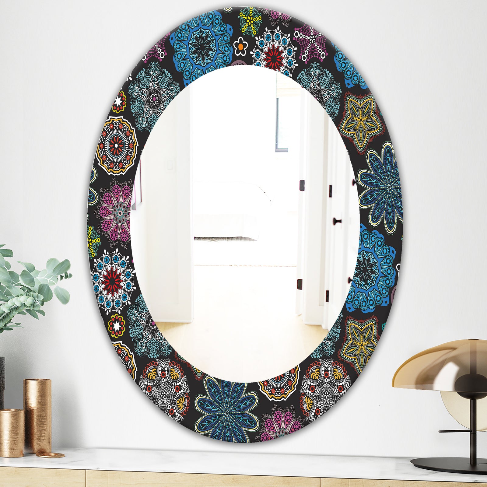 Ornate Floral Texture - Bohemian and Eclectic Mirror - Oval or Round Wall Mirror