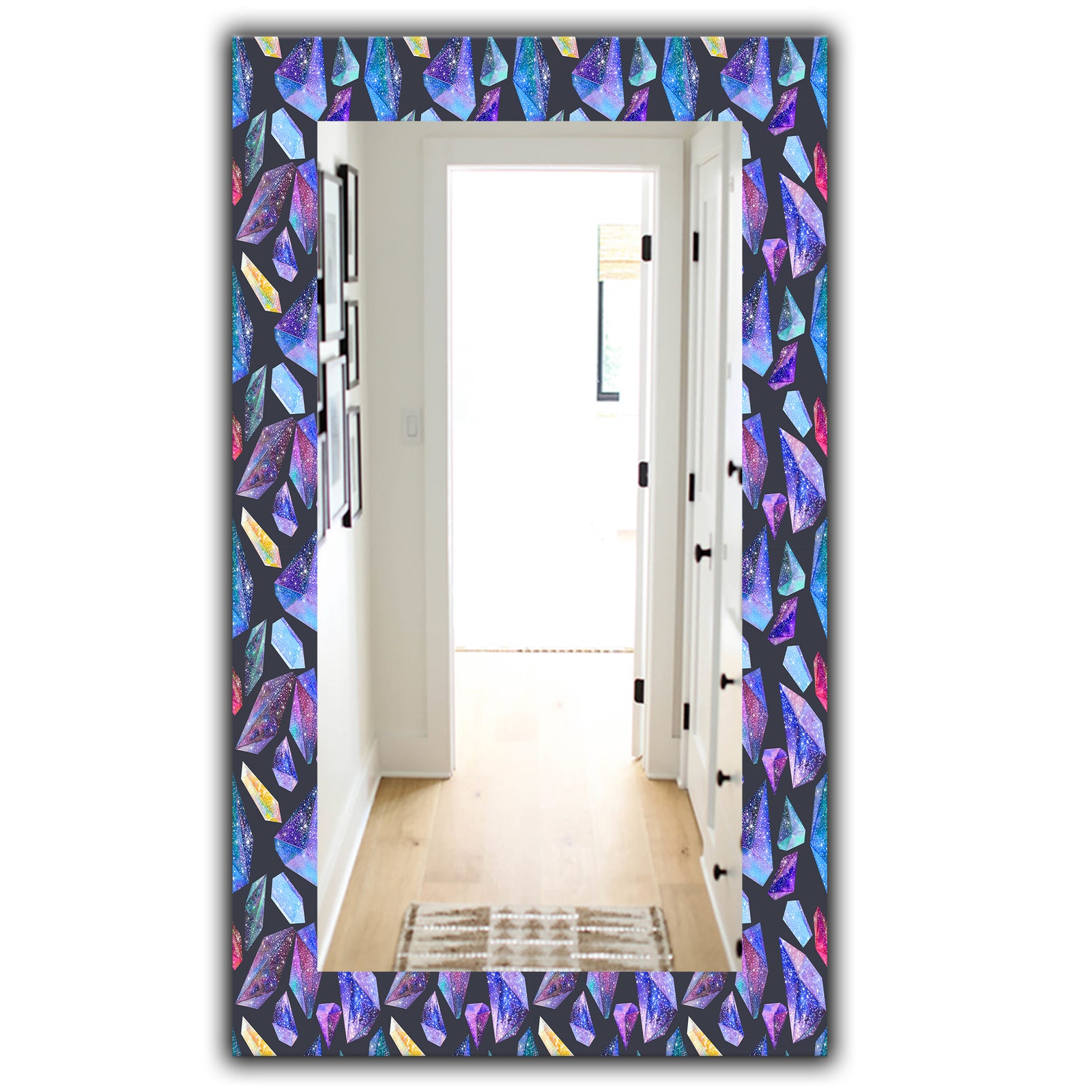 Pattern With Watercolor Crystals With Star Sky - Modern Mirror - Wall Mirror