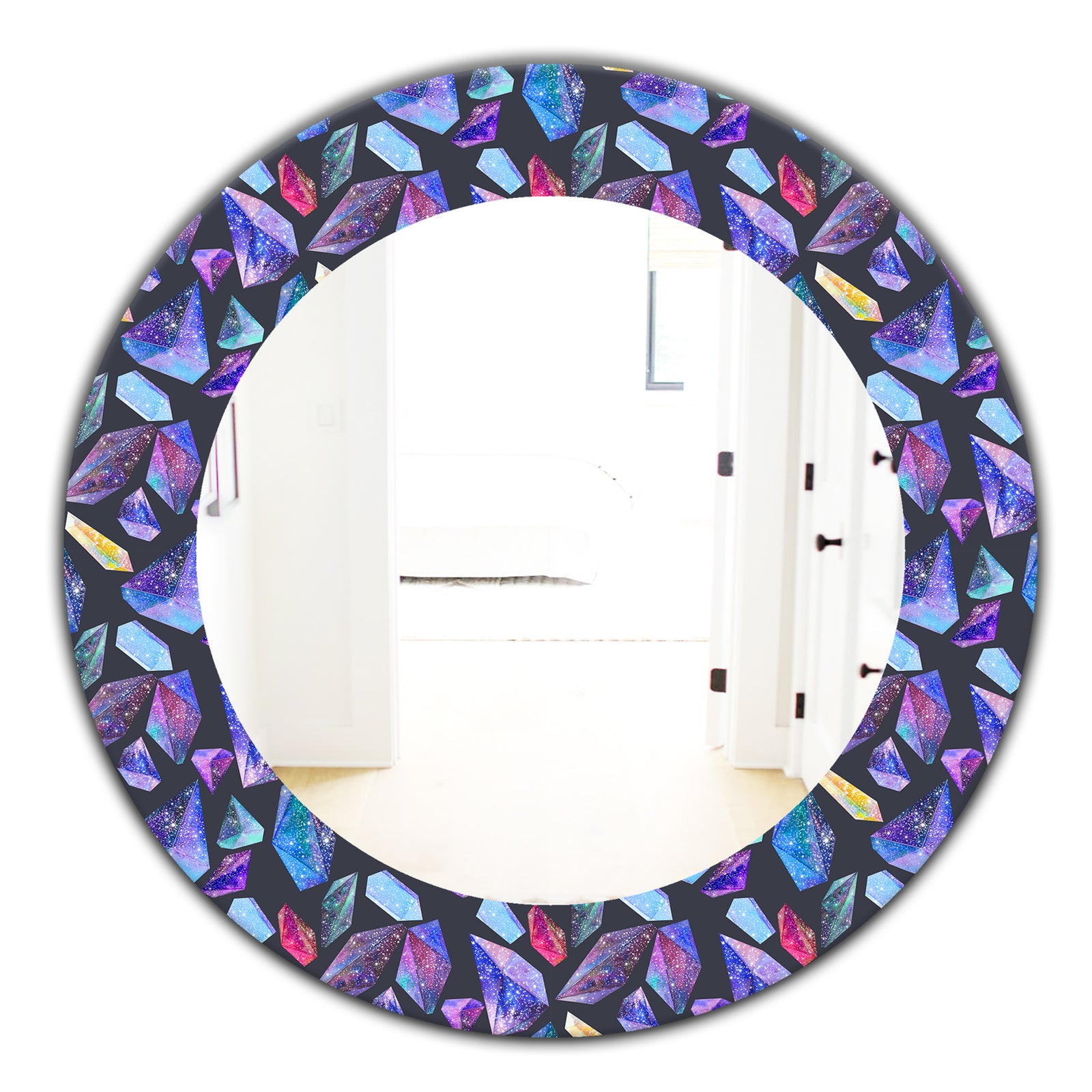 Pattern With Watercolor Crystals With Star Sky - Modern Mirror - Oval or Round Wall Mirror