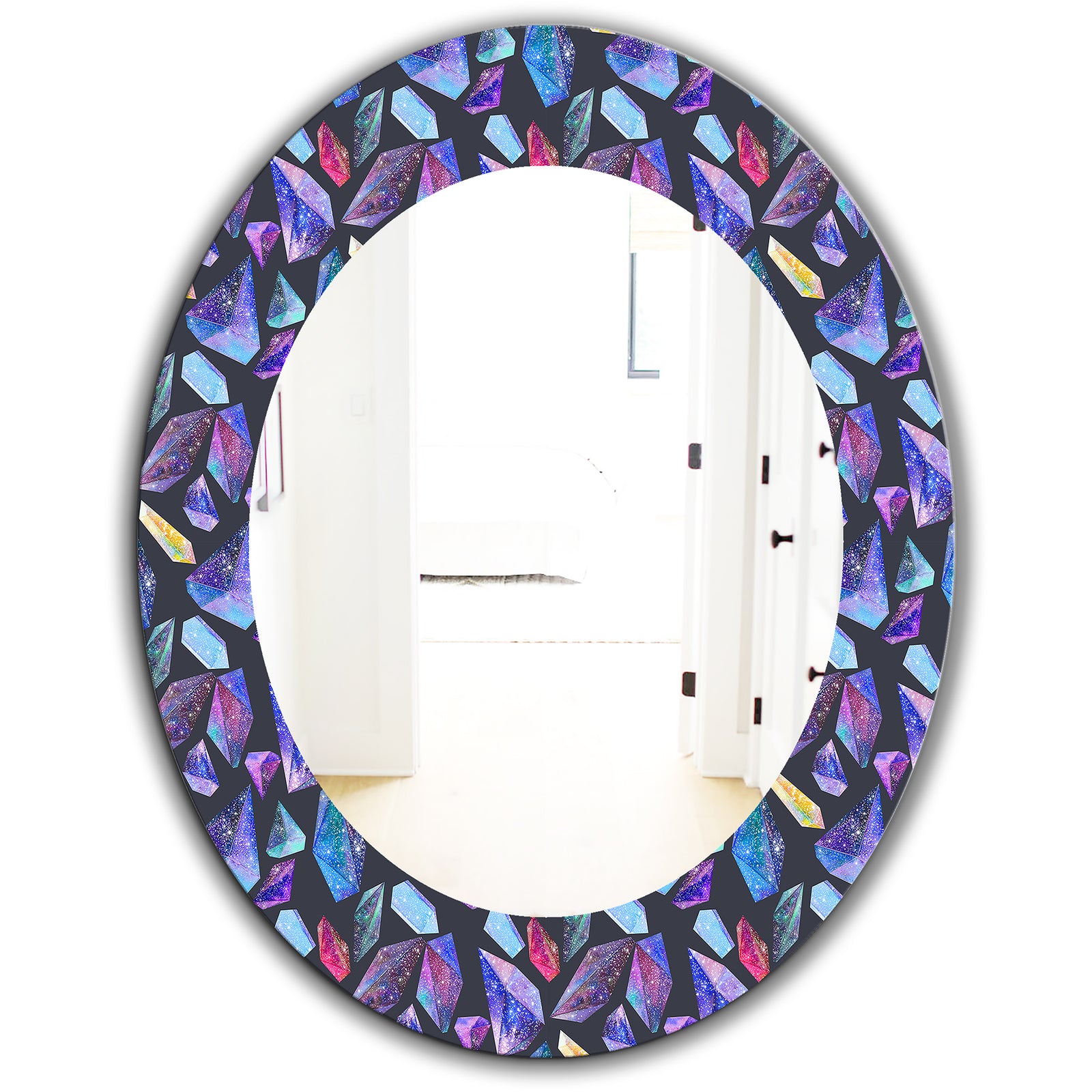Pattern With Watercolor Crystals With Star Sky - Modern Mirror - Oval or Round Wall Mirror