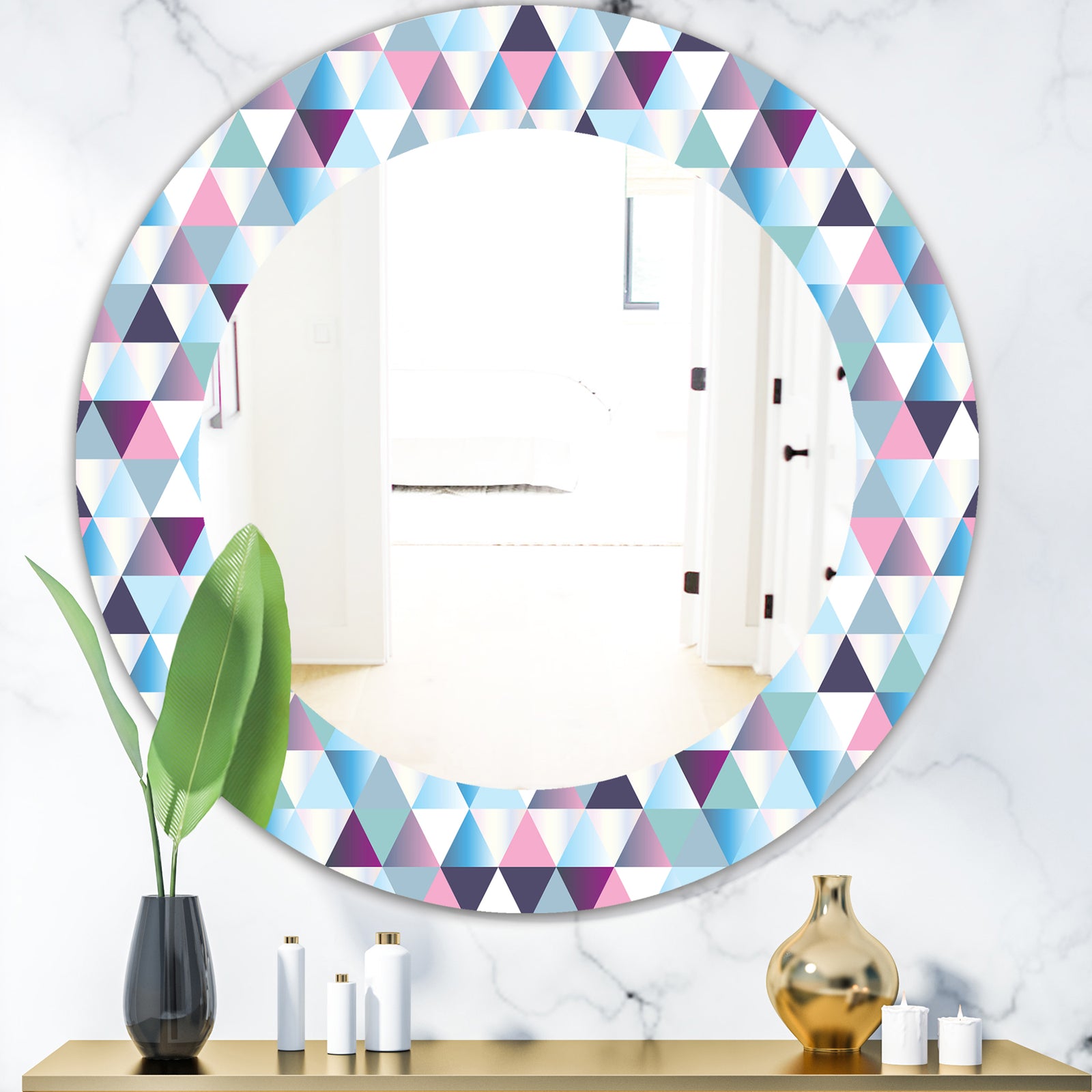 Triangular Colourfields 13 - Modern Mirror - Oval or Round Wall Mirror