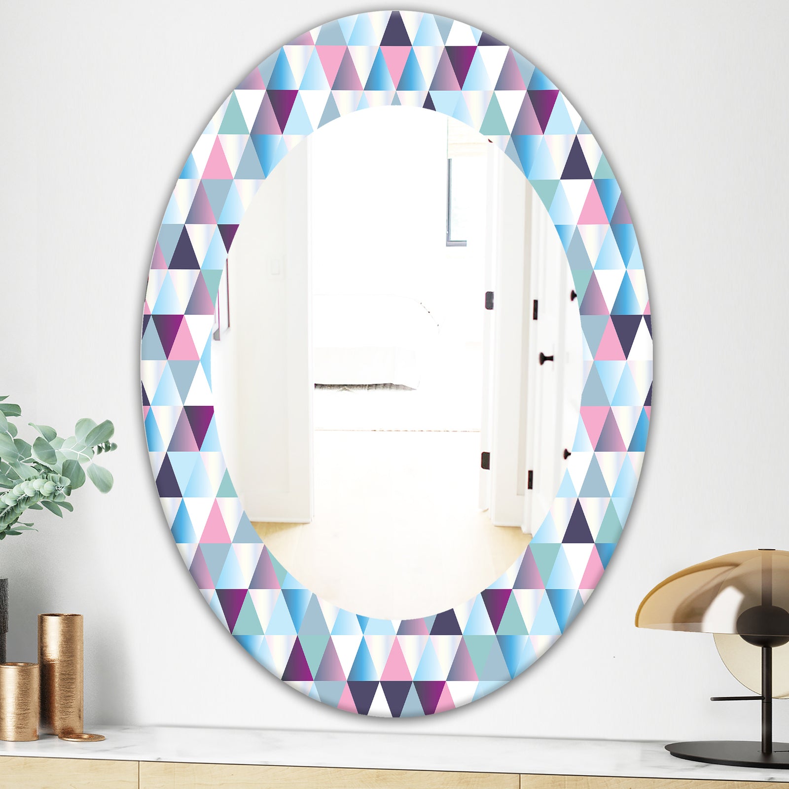 Triangular Colourfields 13 - Modern Mirror - Oval or Round Wall Mirror