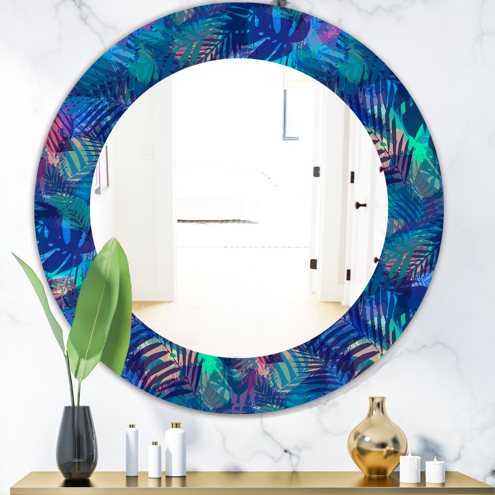 Tropical Mood Blue 7 - Modern Mirror - Oval or Round Wall Mirror