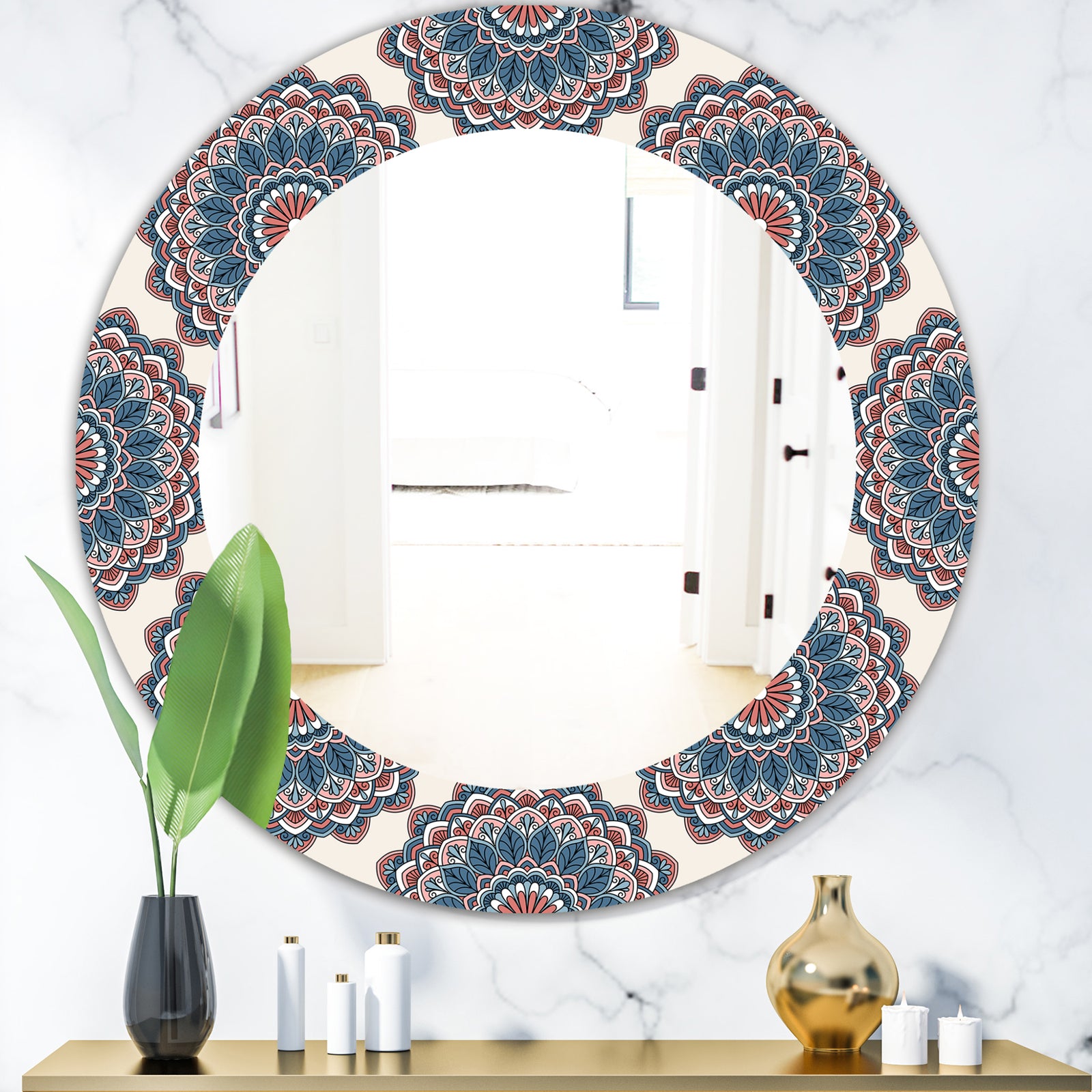 Oriental Pattern - Bohemian and Eclectic Mirror - Oval or Round Wall Mirror