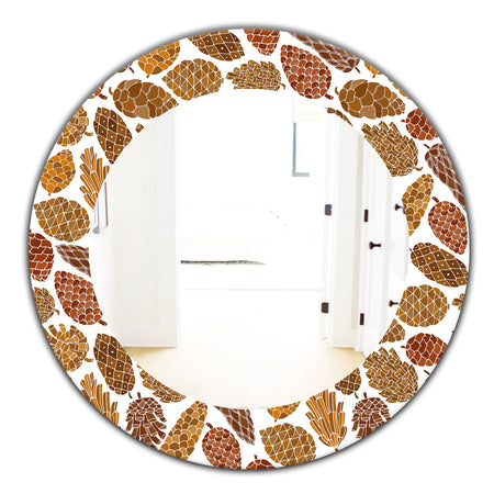Pine Cones Pattern - Bohemian and Eclectic Mirror - Oval or Round Wall Mirror