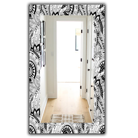 Monochrome Abstract Floral Pattern - Bohemian and Eclectic Mirror - Modern Wall Mirror