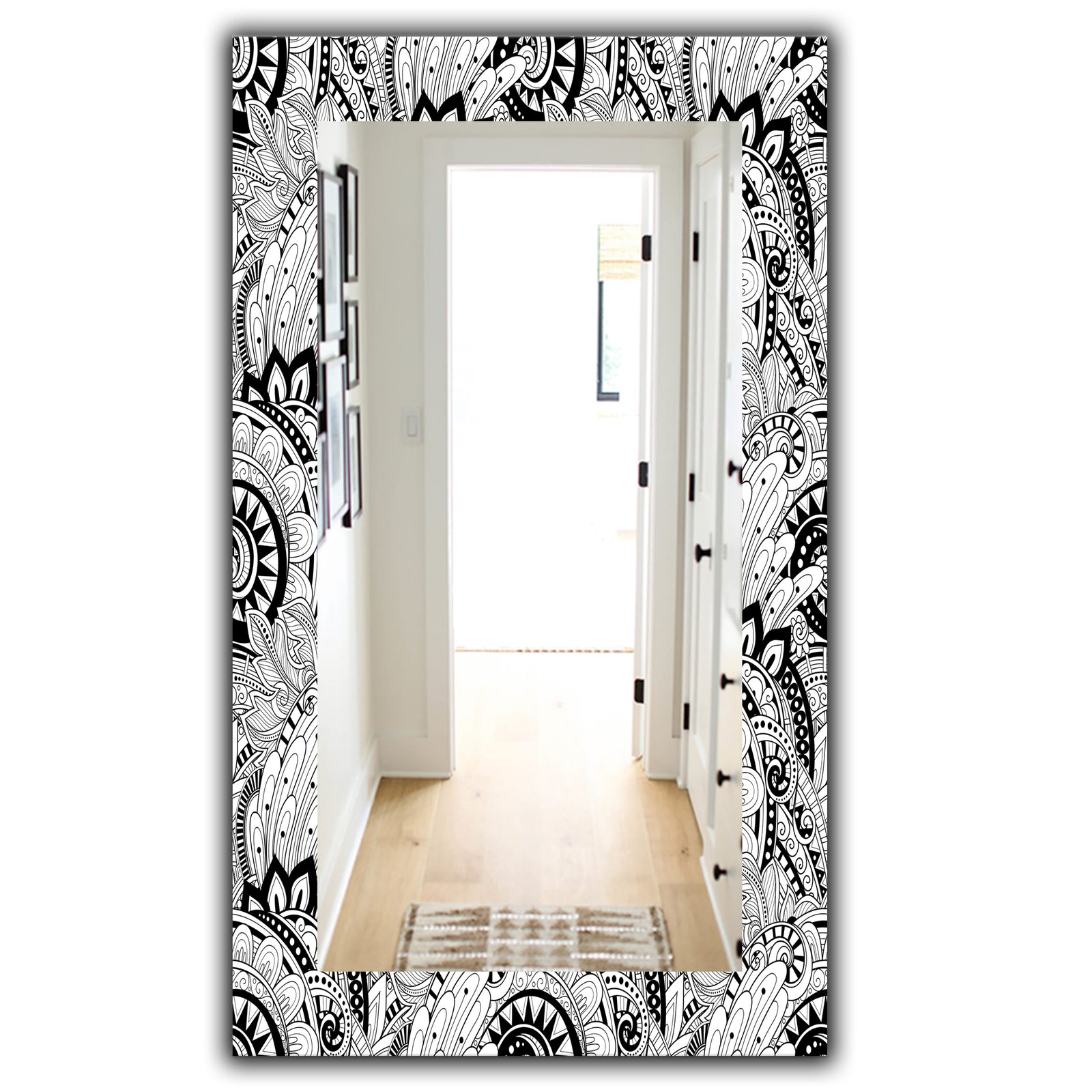 Monochrome Abstract Floral Pattern - Bohemian and Eclectic Mirror - Modern Wall Mirror