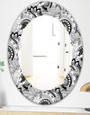 Monochrome Abstract Floral Pattern - Bohemian and Eclectic Mirror - Oval or Round Wall Mirror