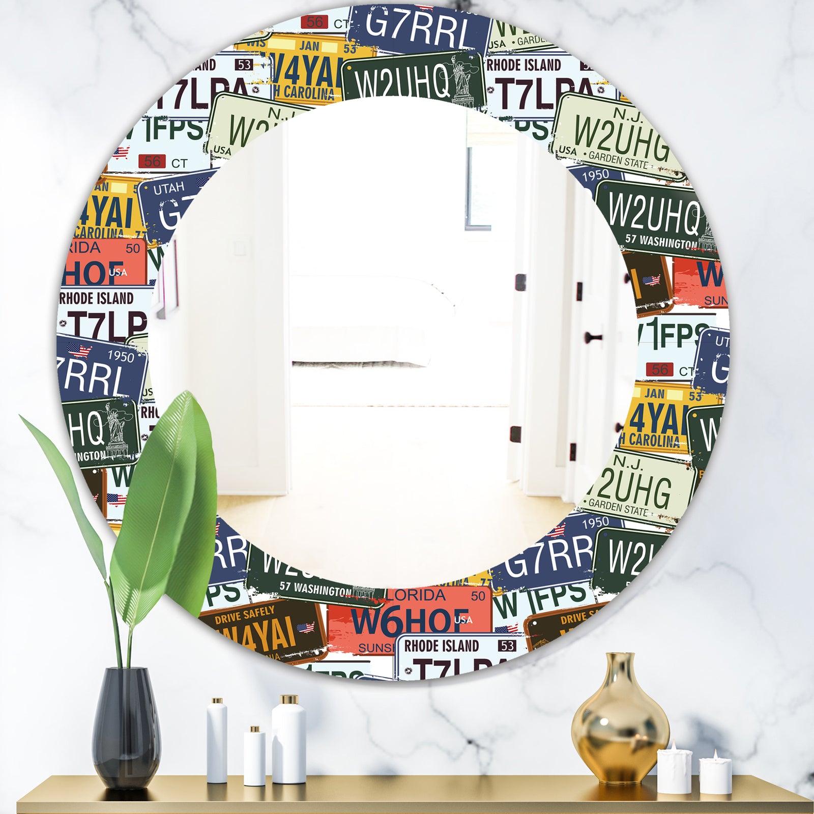 Us California Licence Plates - Modern Mirror - Oval or Round Wall Mirror