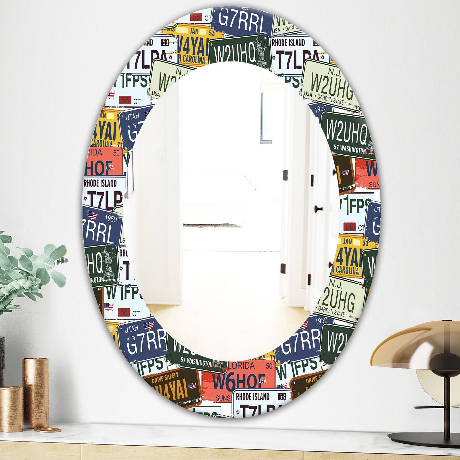 Us California Licence Plates - Modern Mirror - Oval or Round Wall Mirror