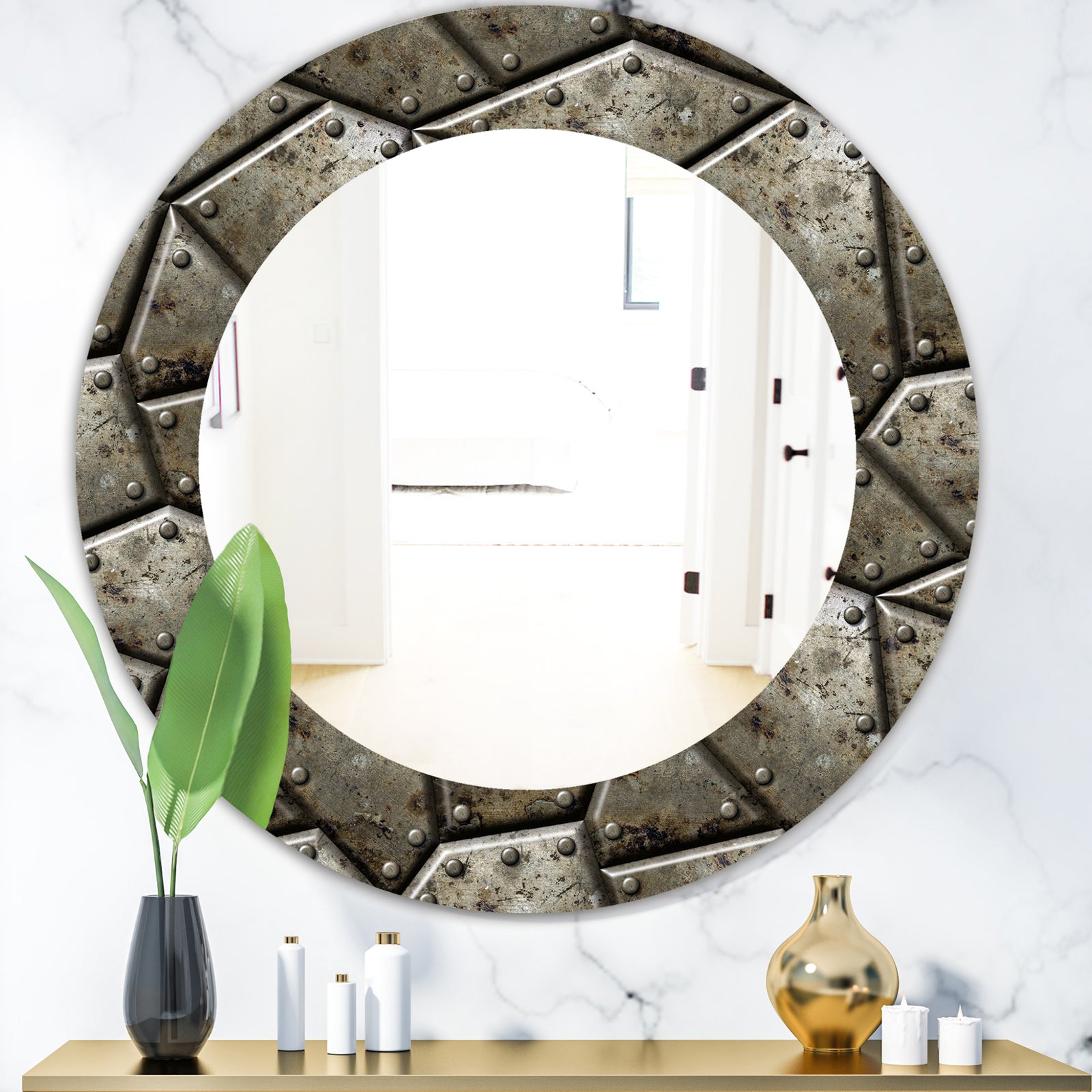 Armor Texture - Bohemian & Eclectic Mirror - Oval or Round Wall Mirror
