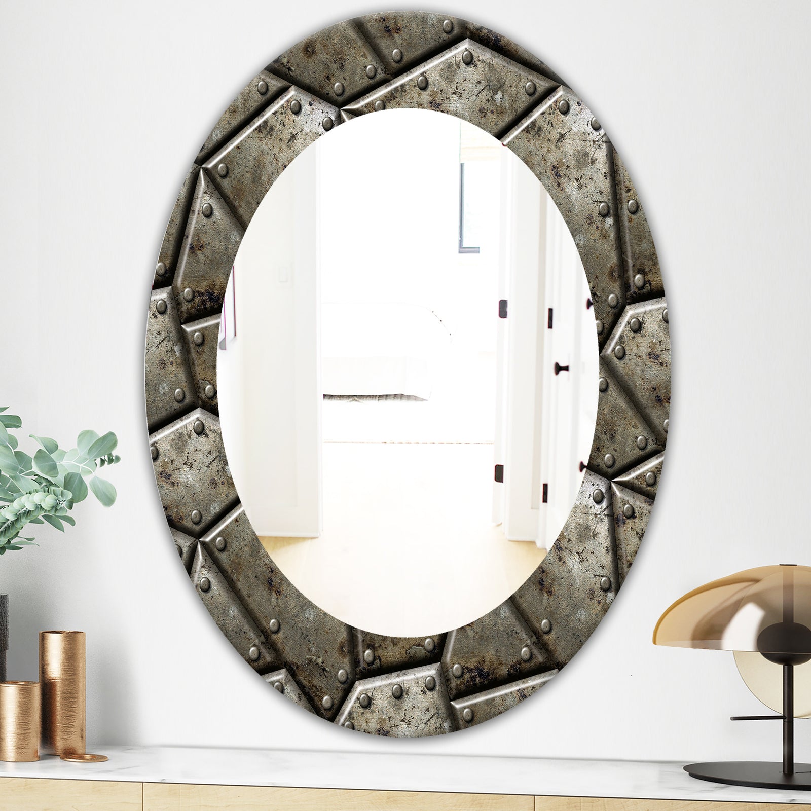 Armor Texture - Bohemian & Eclectic Mirror - Oval or Round Wall Mirror