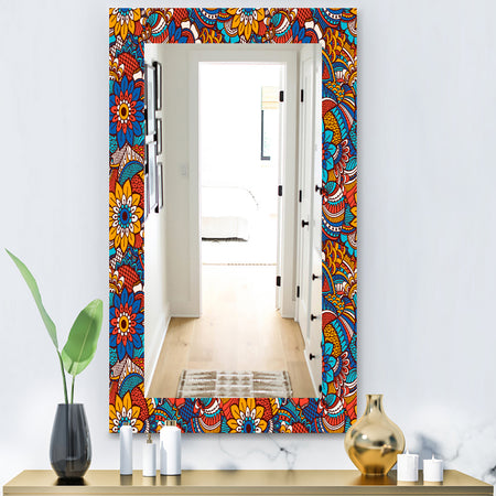 Hand Drawn Pattern With Floral Elements - Bohemian and Eclectic Mirror - Modern Wall Mirror