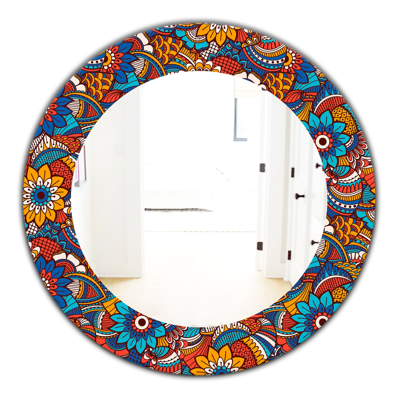 Hand Drawn Pattern With Floral Elements - Bohemian and Eclectic Mirror - Oval or Round Wall Mirror