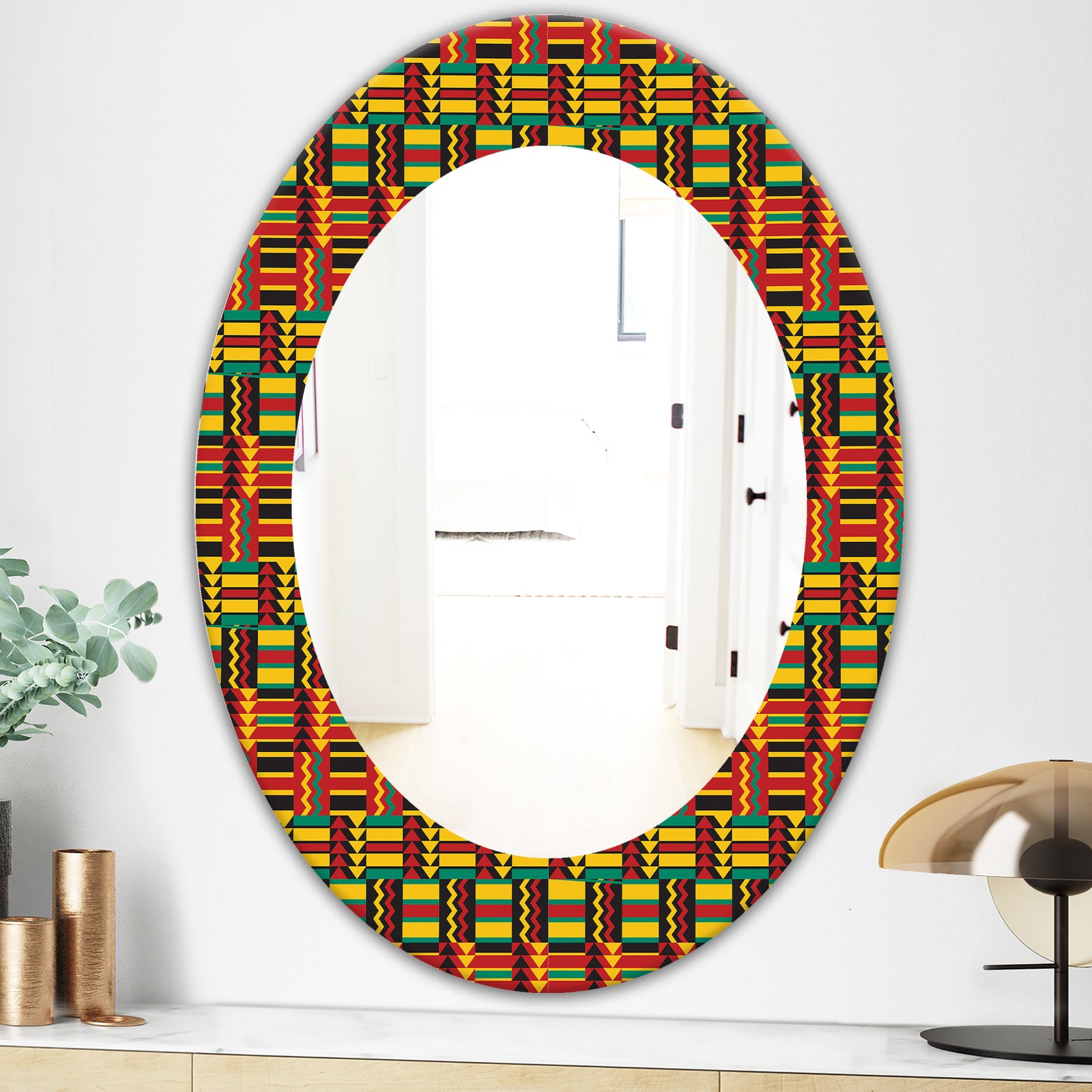African Pattern - Bohemian and Eclectic Mirror - Oval or Round Wall Mirror