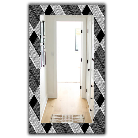 Black and White Check Stipes Pattern - Modern Mirror - Wall Mirror