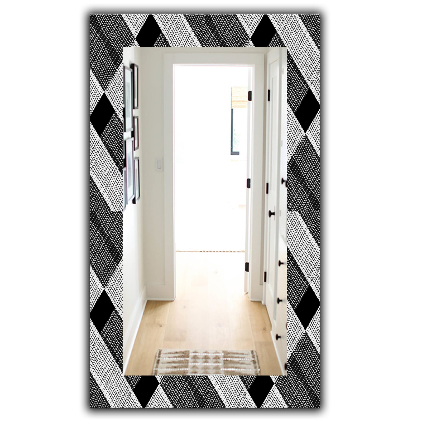Black and White Check Stipes Pattern - Modern Mirror - Wall Mirror