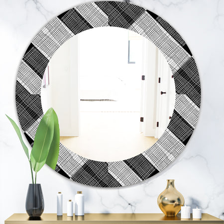 Black and White Check Stipes Pattern - Modern Mirror - Oval or Round Wall Mirror