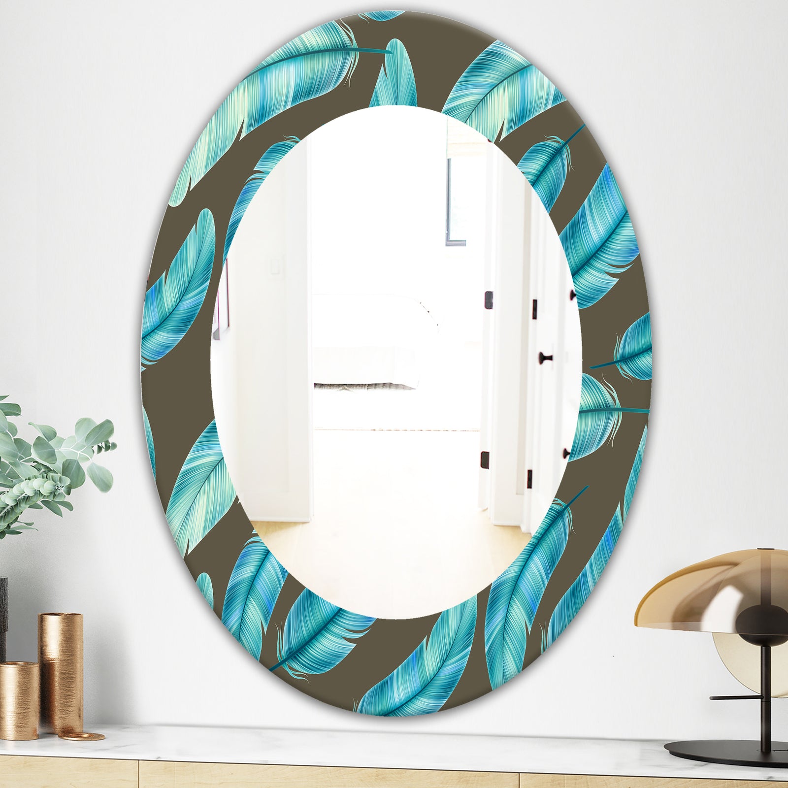 Feathers 27 - Mid-Century Mirror - Oval or Round Wall Mirror