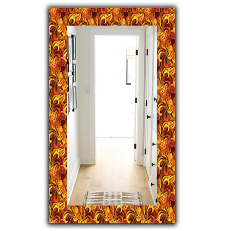 Beautiful Golden Orange & Red Peacock Feathers - Bohemian & Eclectic Mirror - Modern Wall Mirror