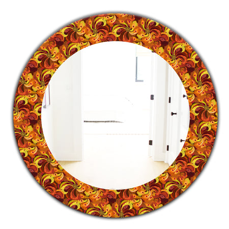 Beautiful Golden Orange & Red Peacock Feathers - Bohemian & Eclectic Mirror - Oval or Round Wall Mirror