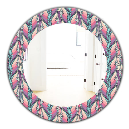 Floral Abstract Pattern - Bohemian and Eclectic Mirror - Oval or Round Wall Mirror
