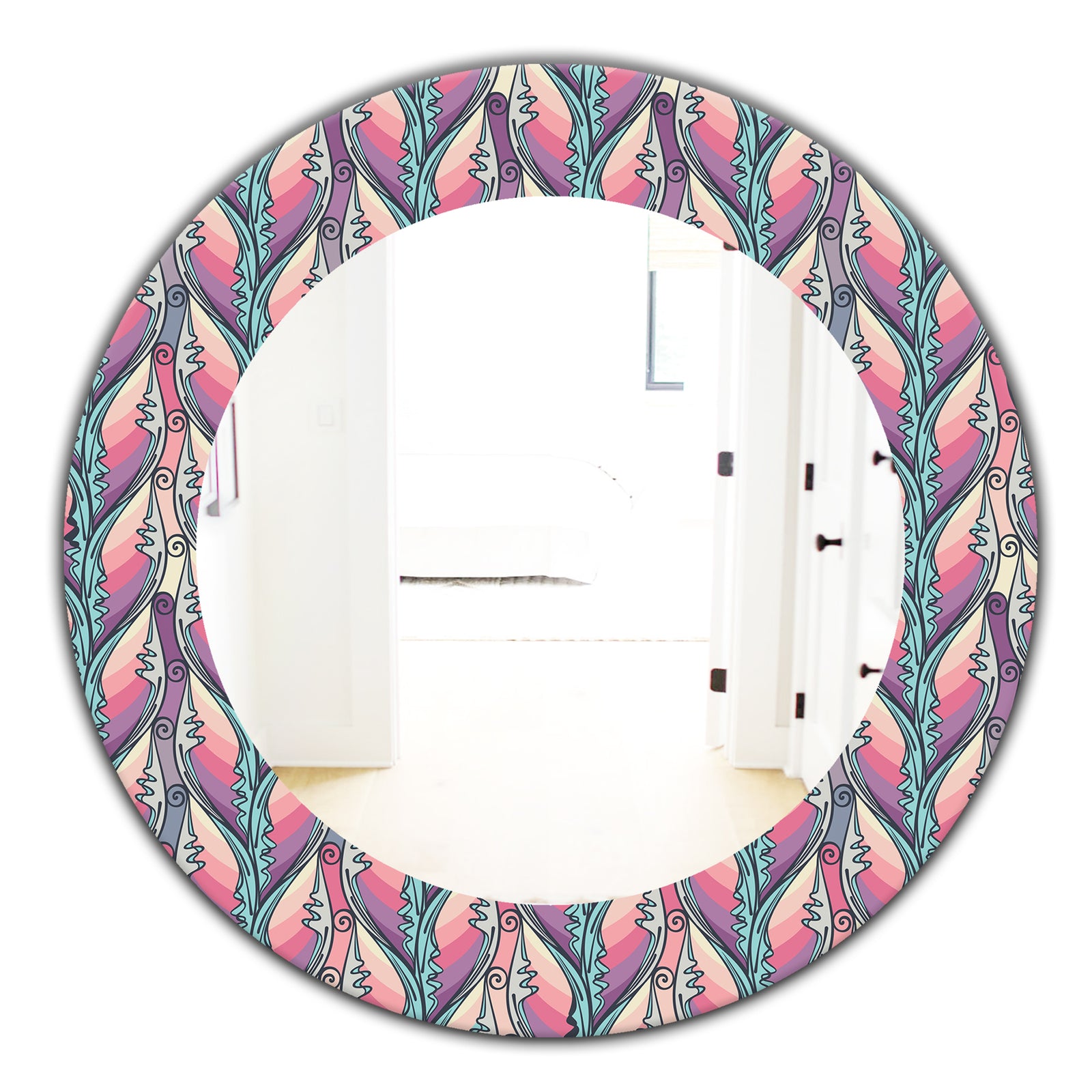 Floral Abstract Pattern - Bohemian and Eclectic Mirror - Oval or Round Wall Mirror