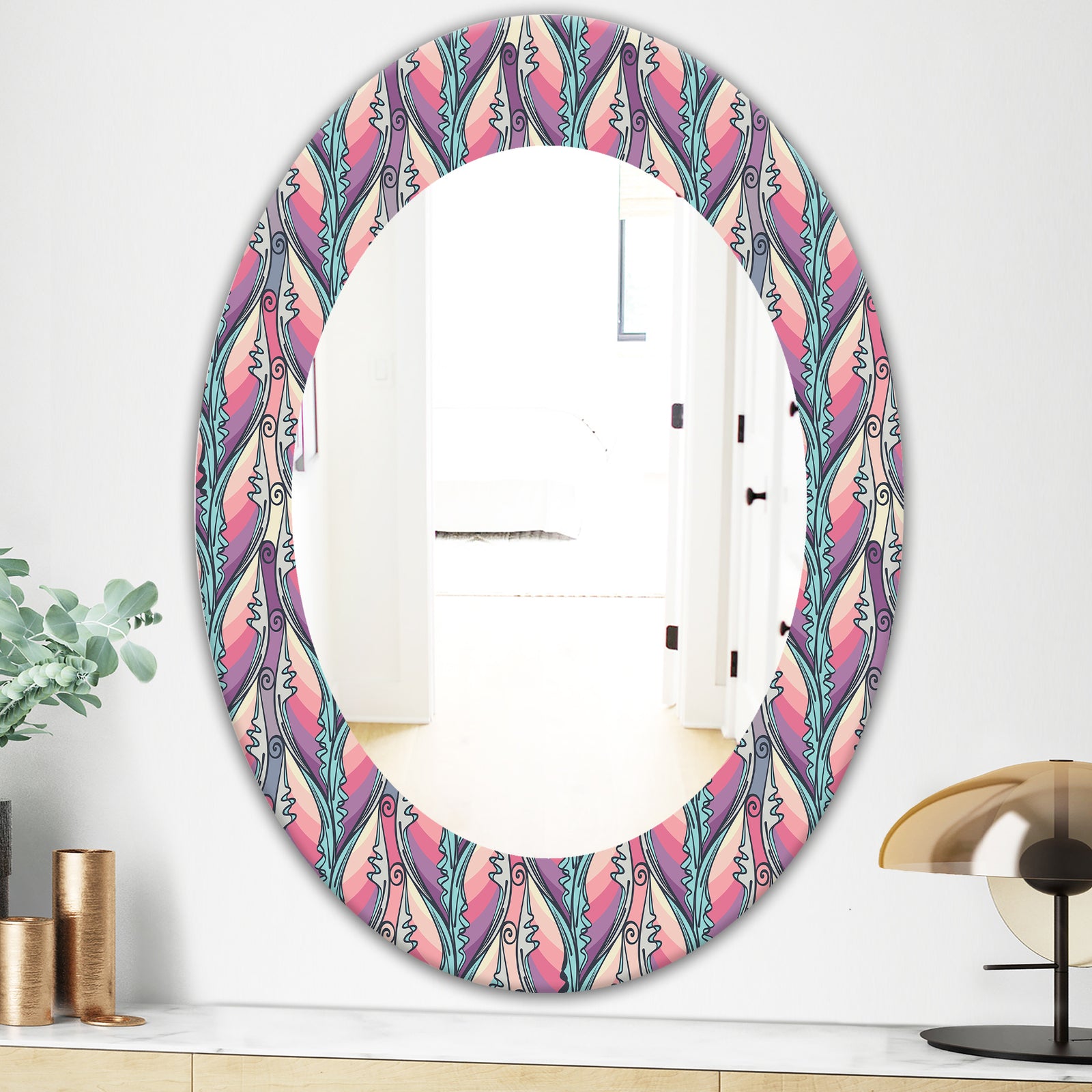 Floral Abstract Pattern - Bohemian and Eclectic Mirror - Oval or Round Wall Mirror